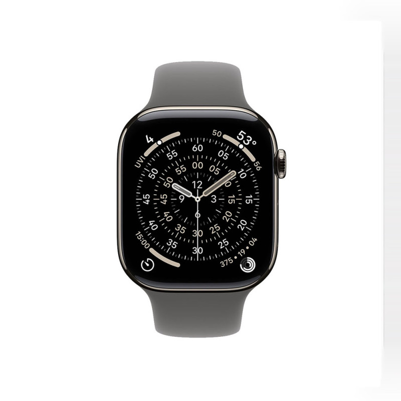 Apple Watch Series 11 GPS + Cellular 42mm Natural Titanium Case with Stone Gray Sport Band - M/L