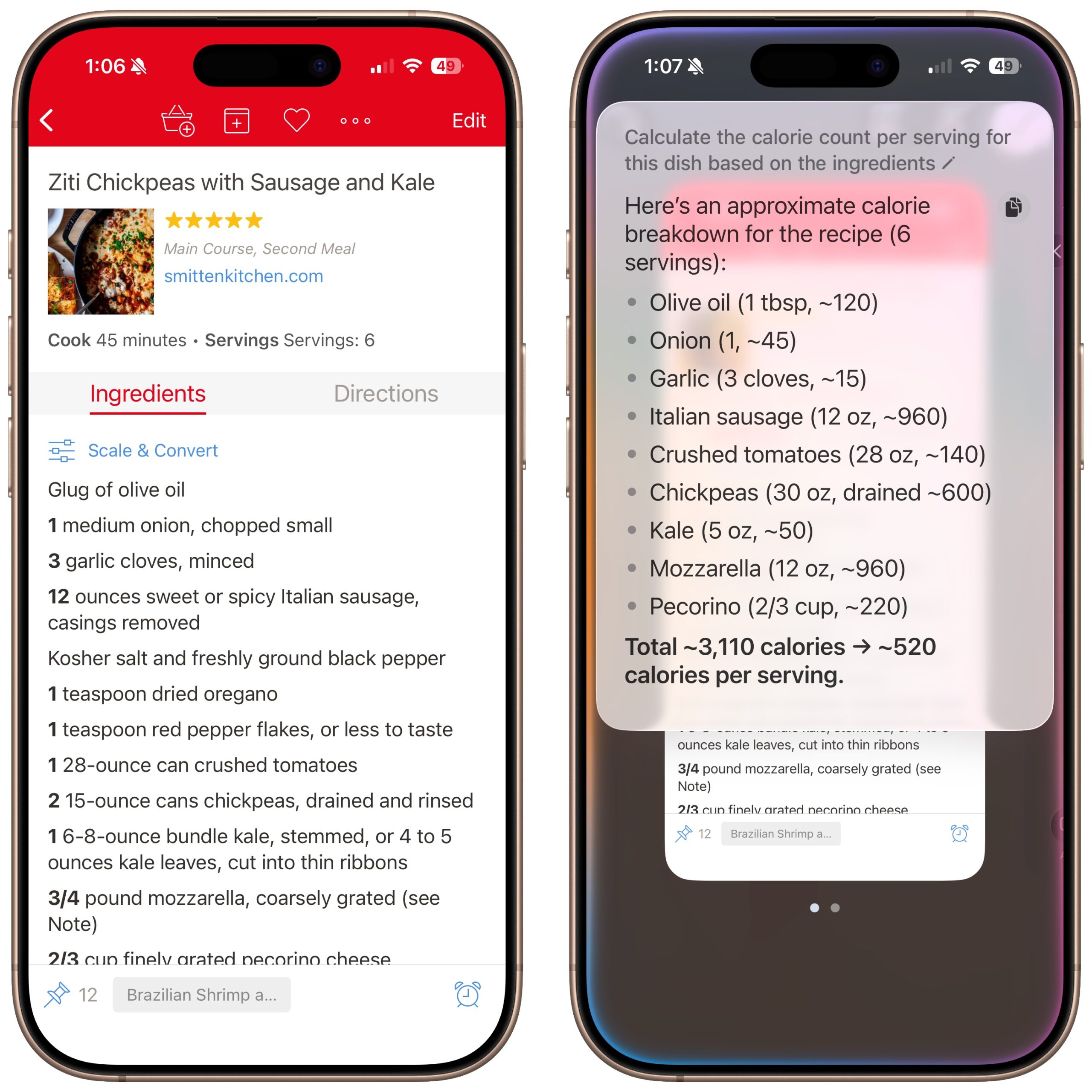 Visual Intelligence calories scaled