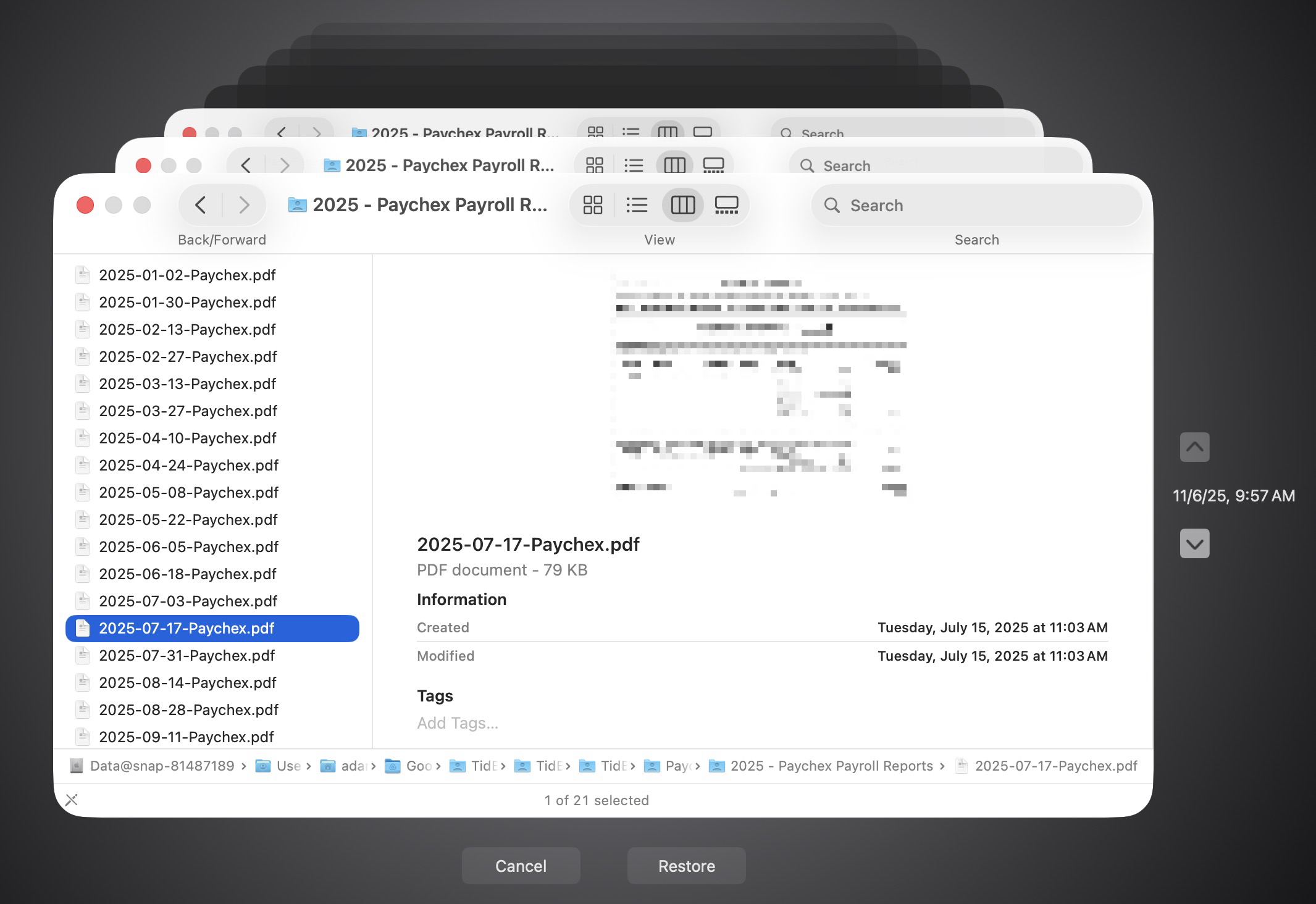Time Machine restore